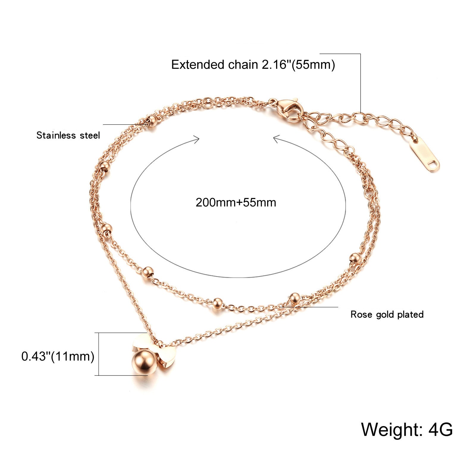Lokaer New Delicate Bowknot Anklets Classic Rose Gold Color Stainless Steel Double Layer Women Ankle Jewelry Bracelets A19035 Lokaer New Delicate Bowknot Anklets Classic Rose Gold Color Stainless Steel Double Layer Women Ankle Jewelry Bracelets A19035